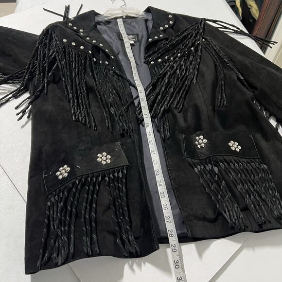 Vintage Arella Women’s Western Fringed Suede Leather Jacket XL Black Studs Rodeo - Picture 16 of 16